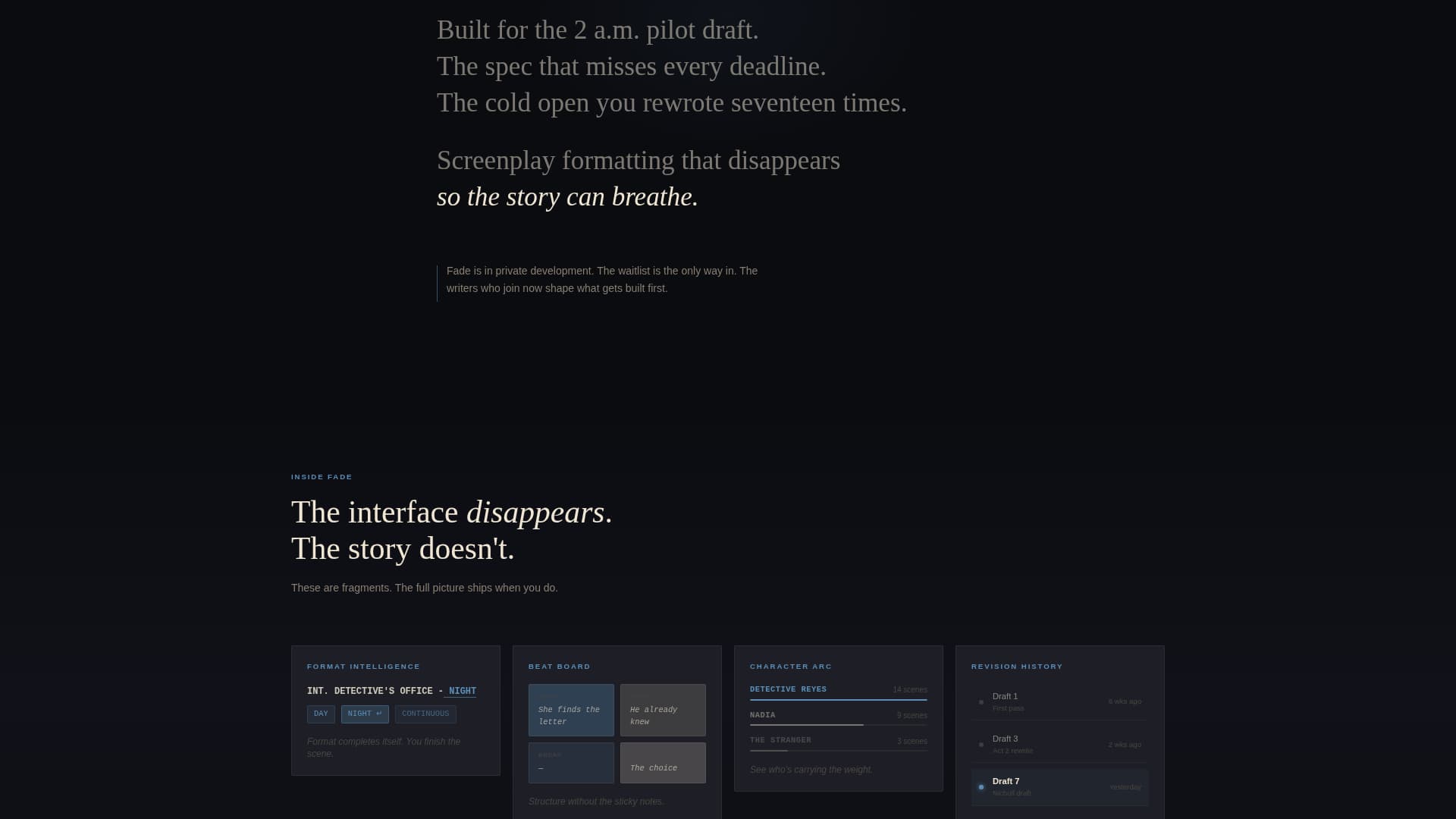 Fade - Cinematic Screenwriter Landing Page Template