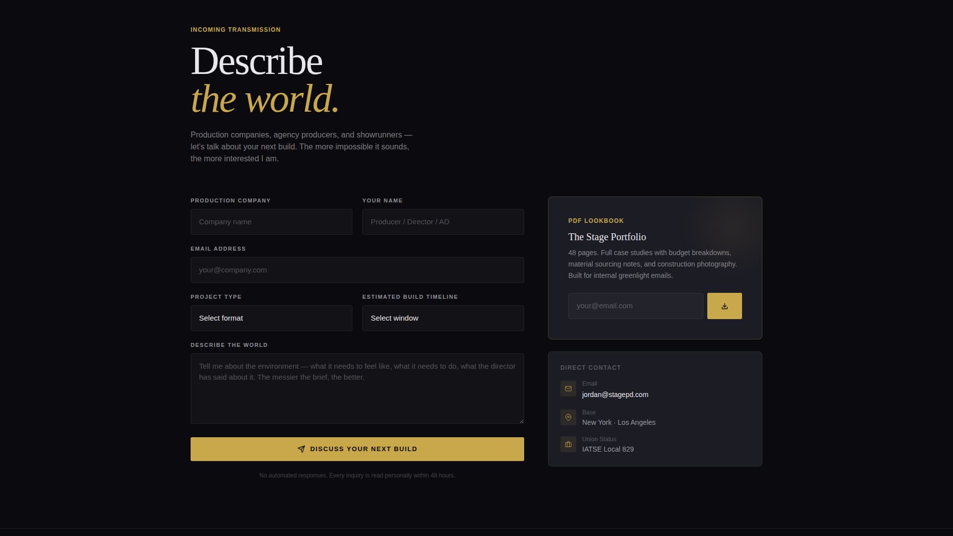 Stage - Cinematic Setdesigner Landing Page Template