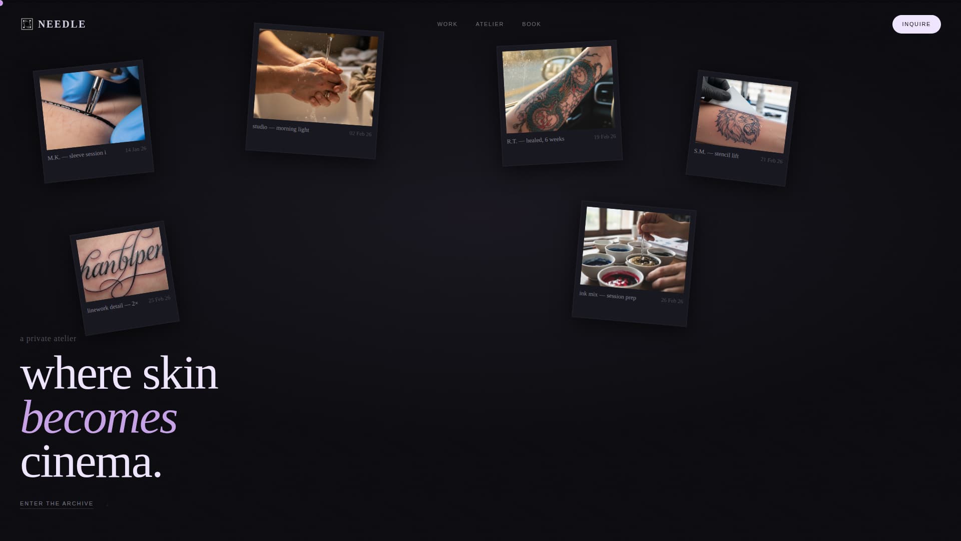 Needle - Cinematic Tattoo Landing Page Template