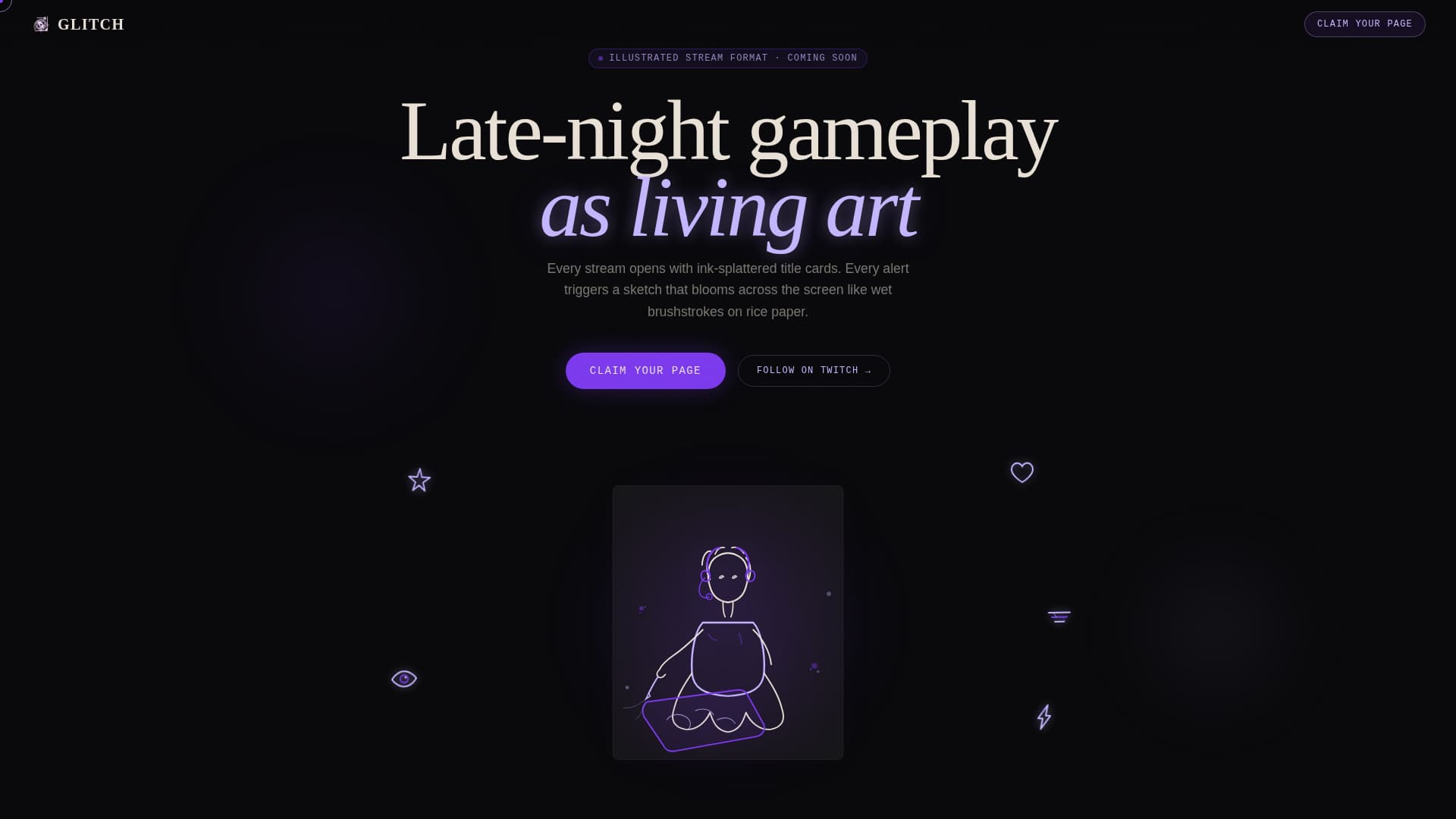 Glitch - Immersive Streamer Landing Page Template