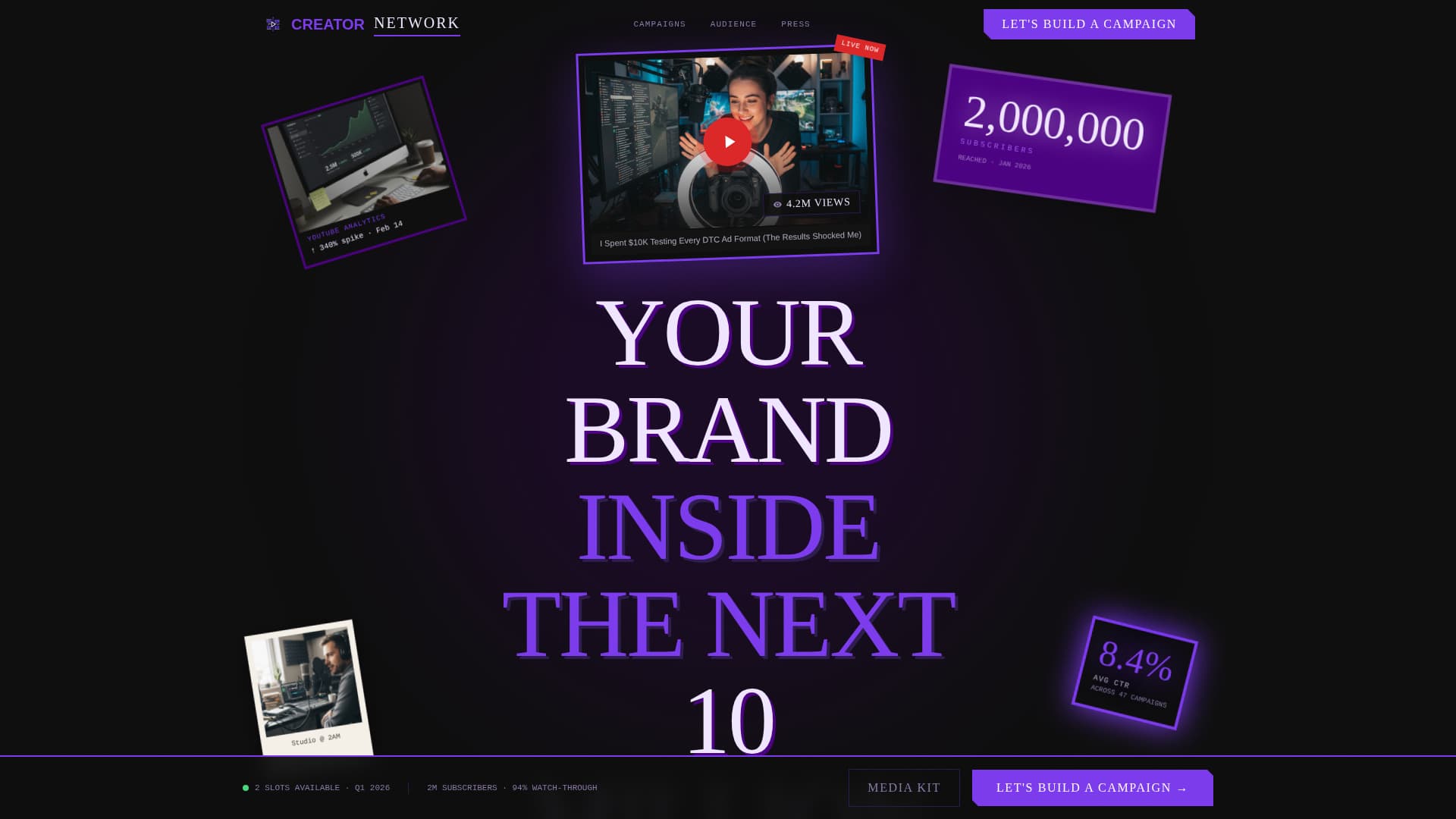 Viewcount - Brutalist Youtube Landing Page Template