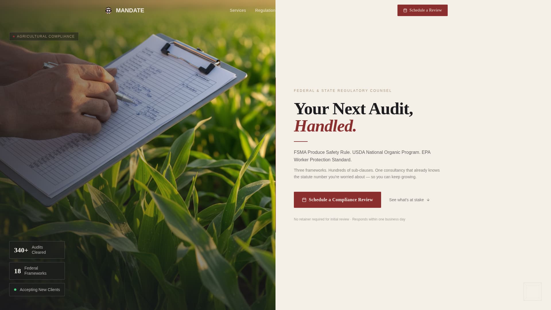 Mandate - Authoritative Agriculture Landing Page Template