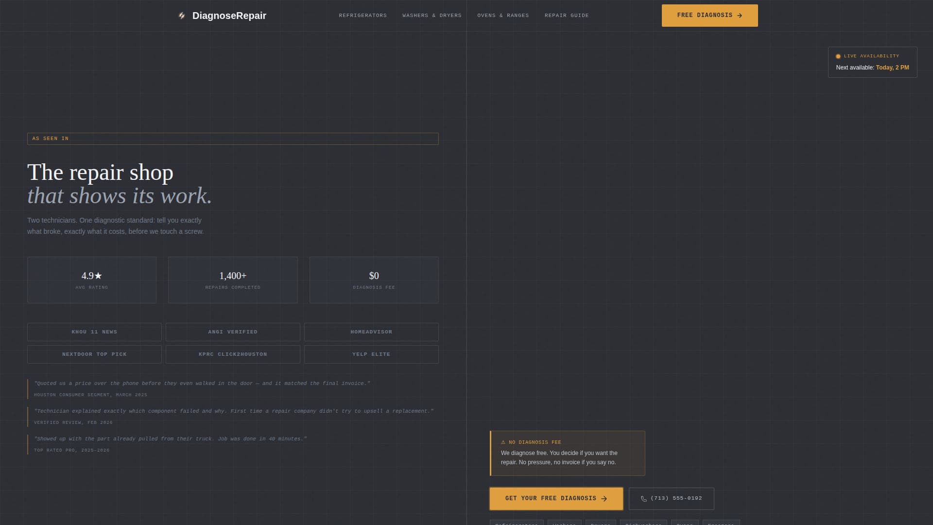 Diagnose - Trusted Appliancerepair Landing Page Template