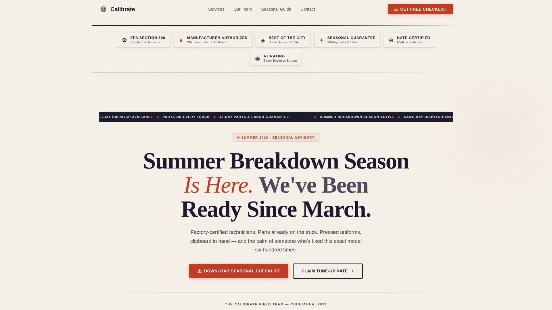 Calibrate - Certified Appliance Landing Page Template