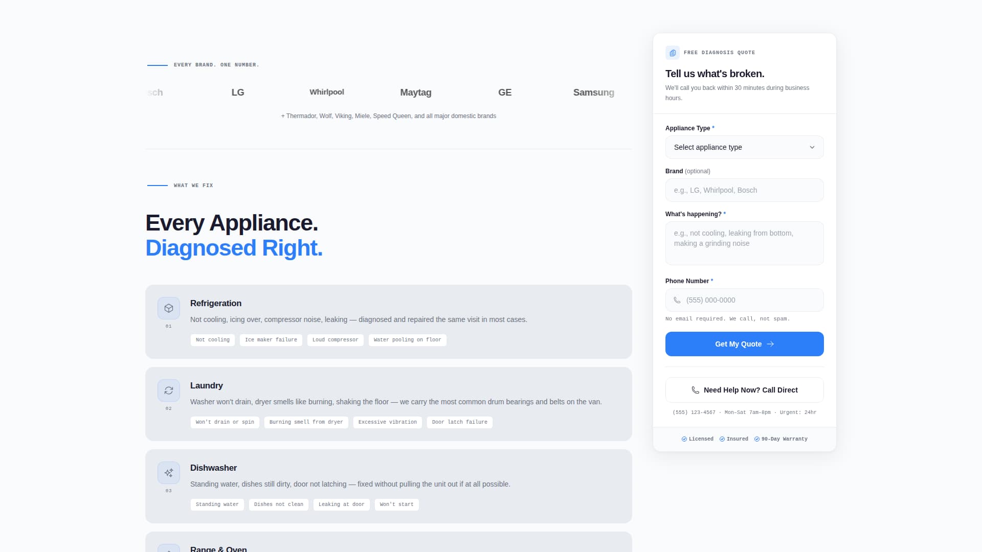 Diagnose - Authoritative Appliancetechnician Landing Page Template