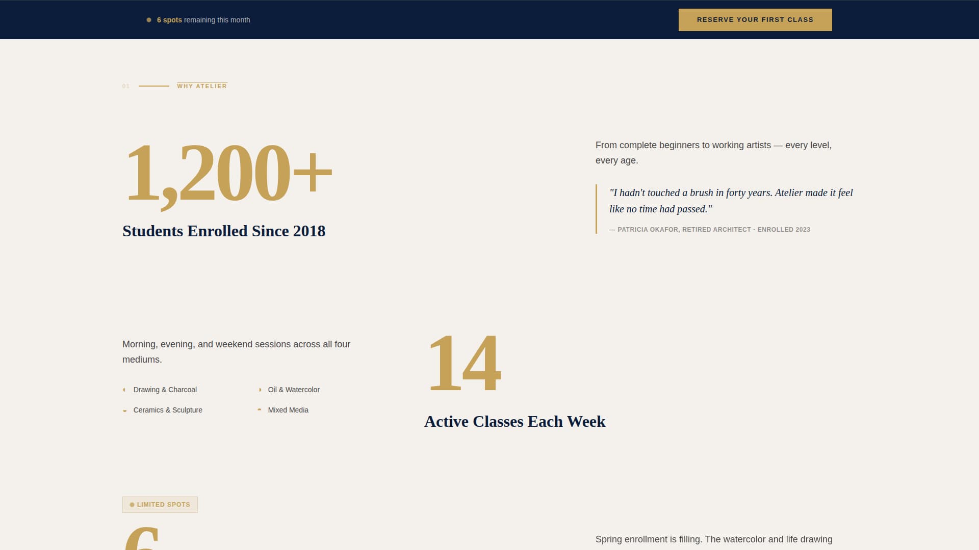 Atelier - Authoritative Artschool Landing Page Template