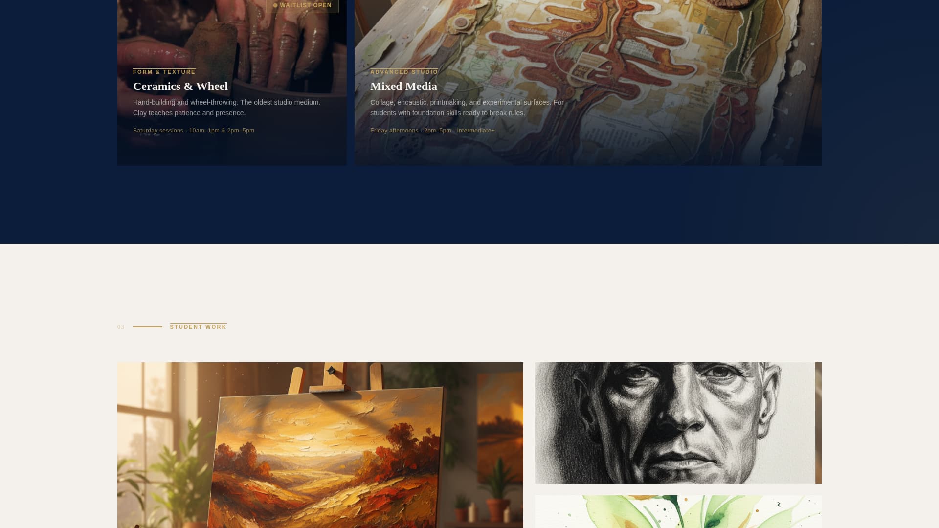 Atelier - Authoritative Artschool Landing Page Template