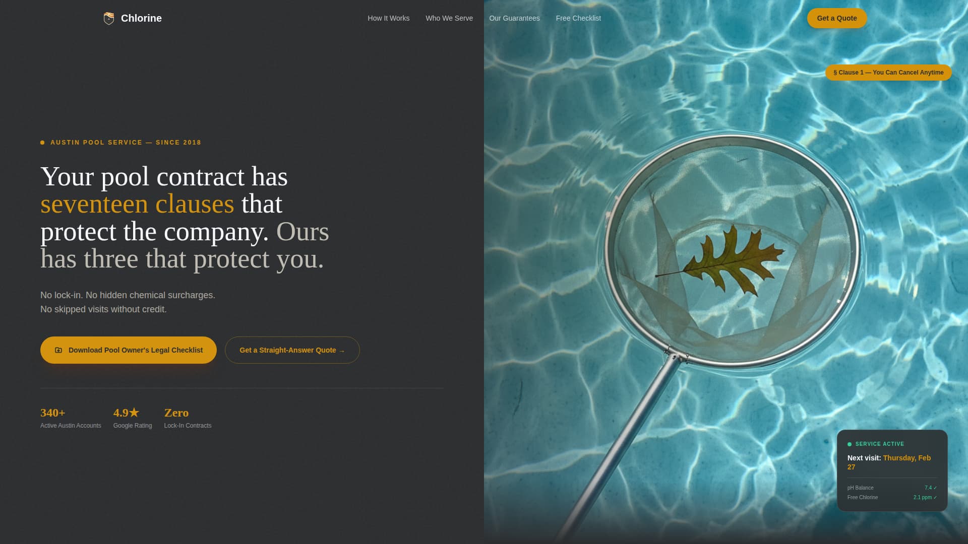 Chlorine - Transparent Poolcleaning Landing Page Template