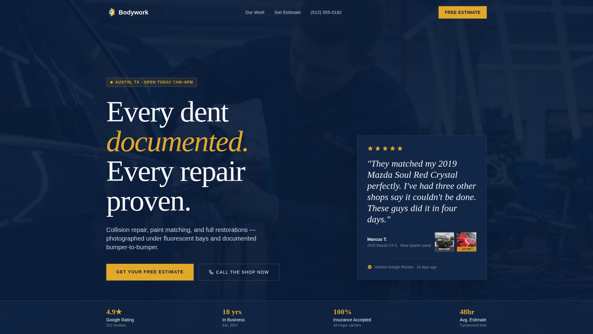 Bodywork - Authoritative Autobody Landing Page Template