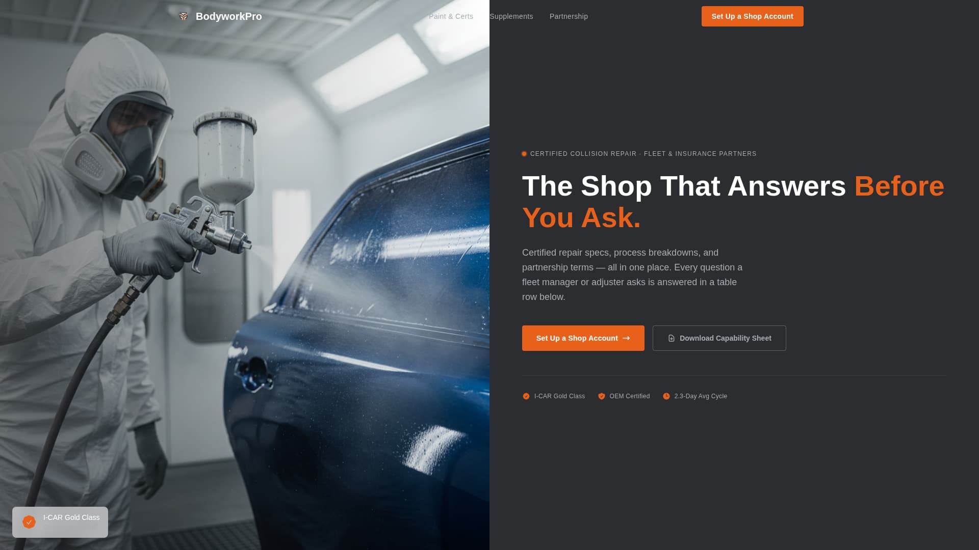 Bodywork - Proven Collision Landing Page Template
