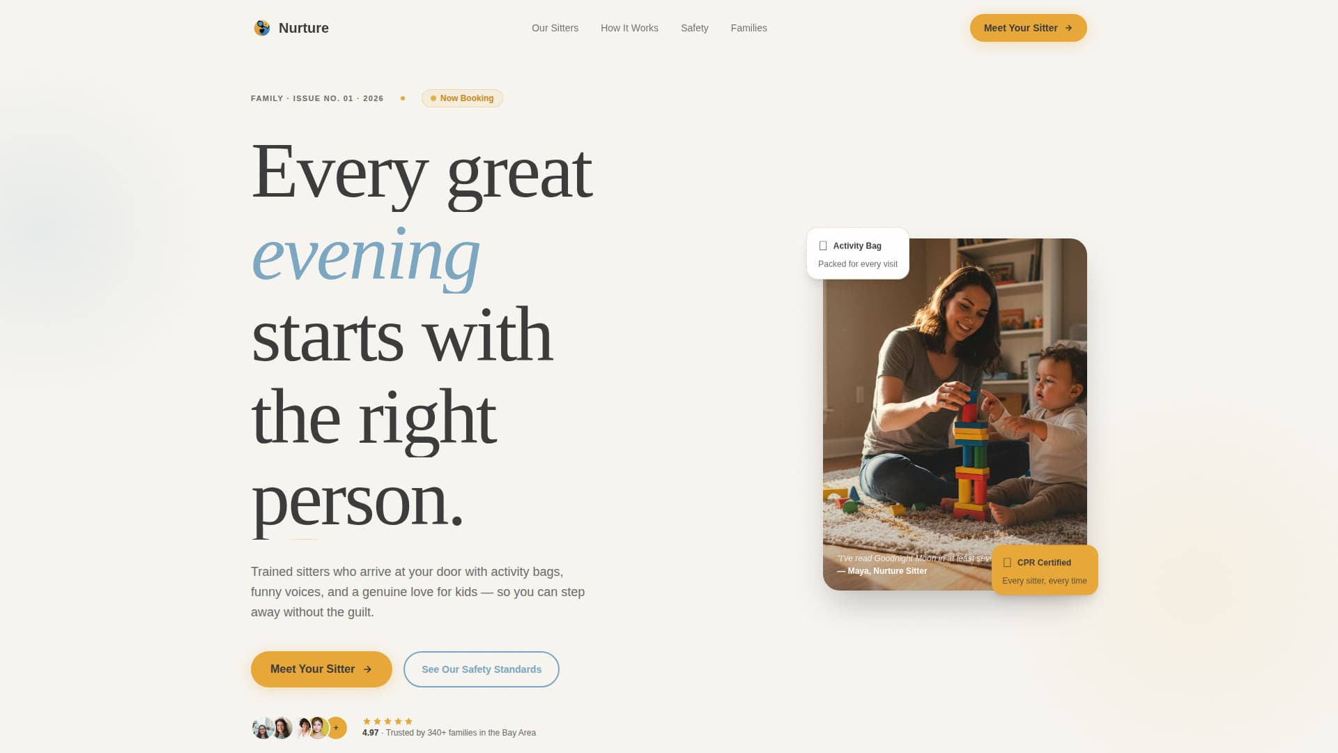 Nurture - Trusted Babysitter Landing Page Template
