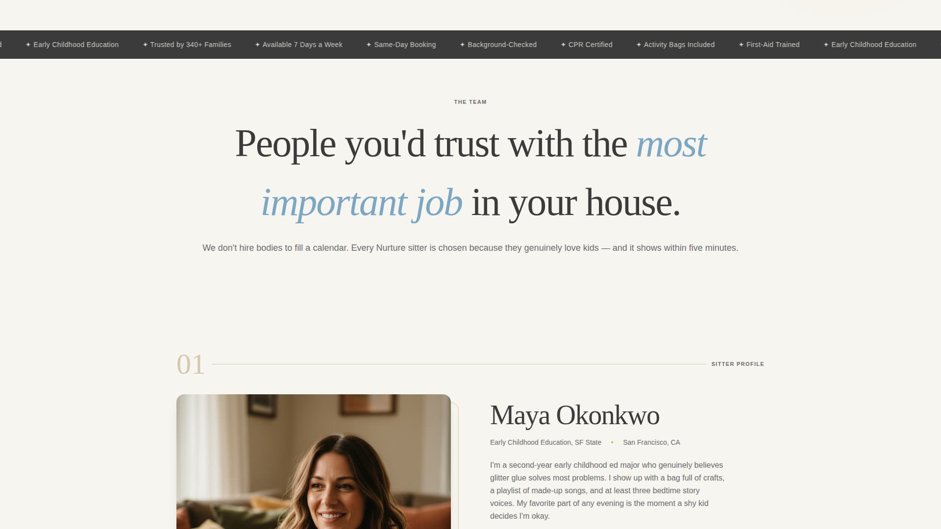 Nurture - Trusted Babysitter Landing Page Template