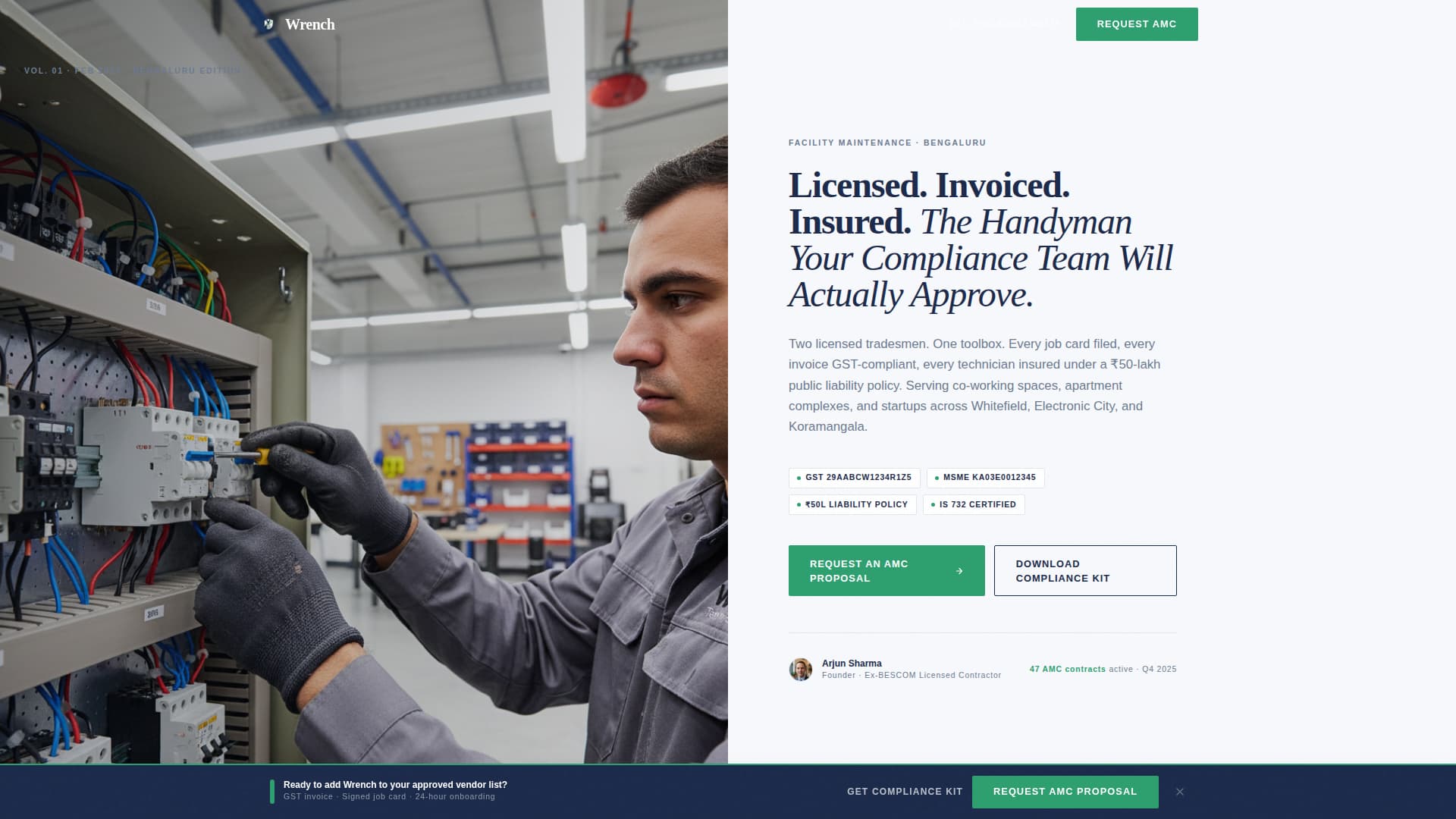 Wrench - Compliant Handyman Landing Page Template
