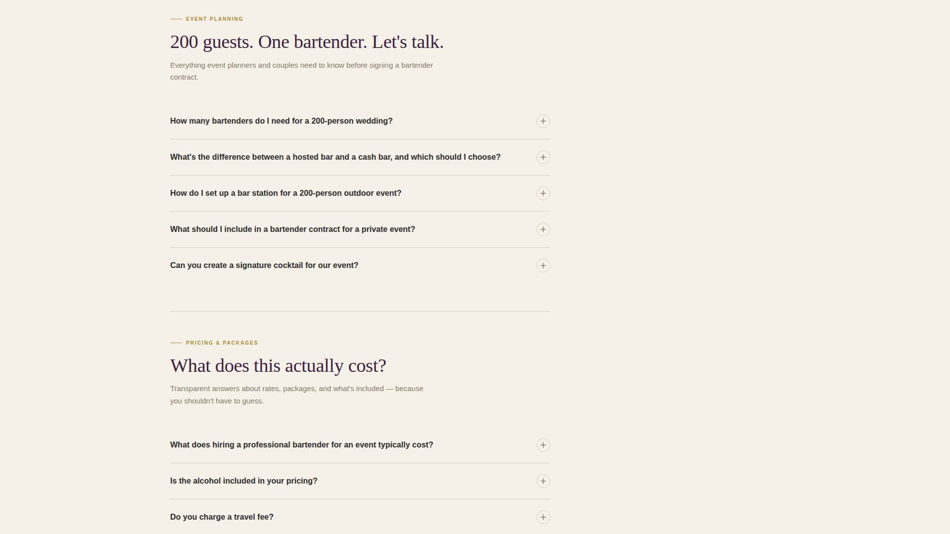 Pour - Authoritative Bartender Landing Page Template