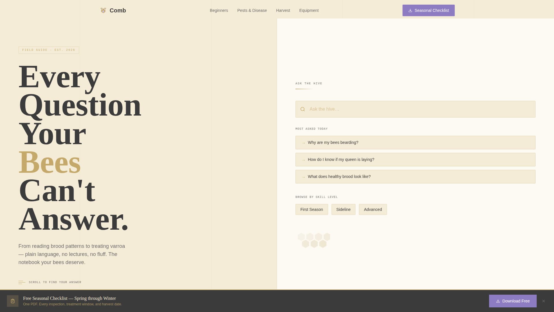 Comb - Authoritative Beekeeper Landing Page Template