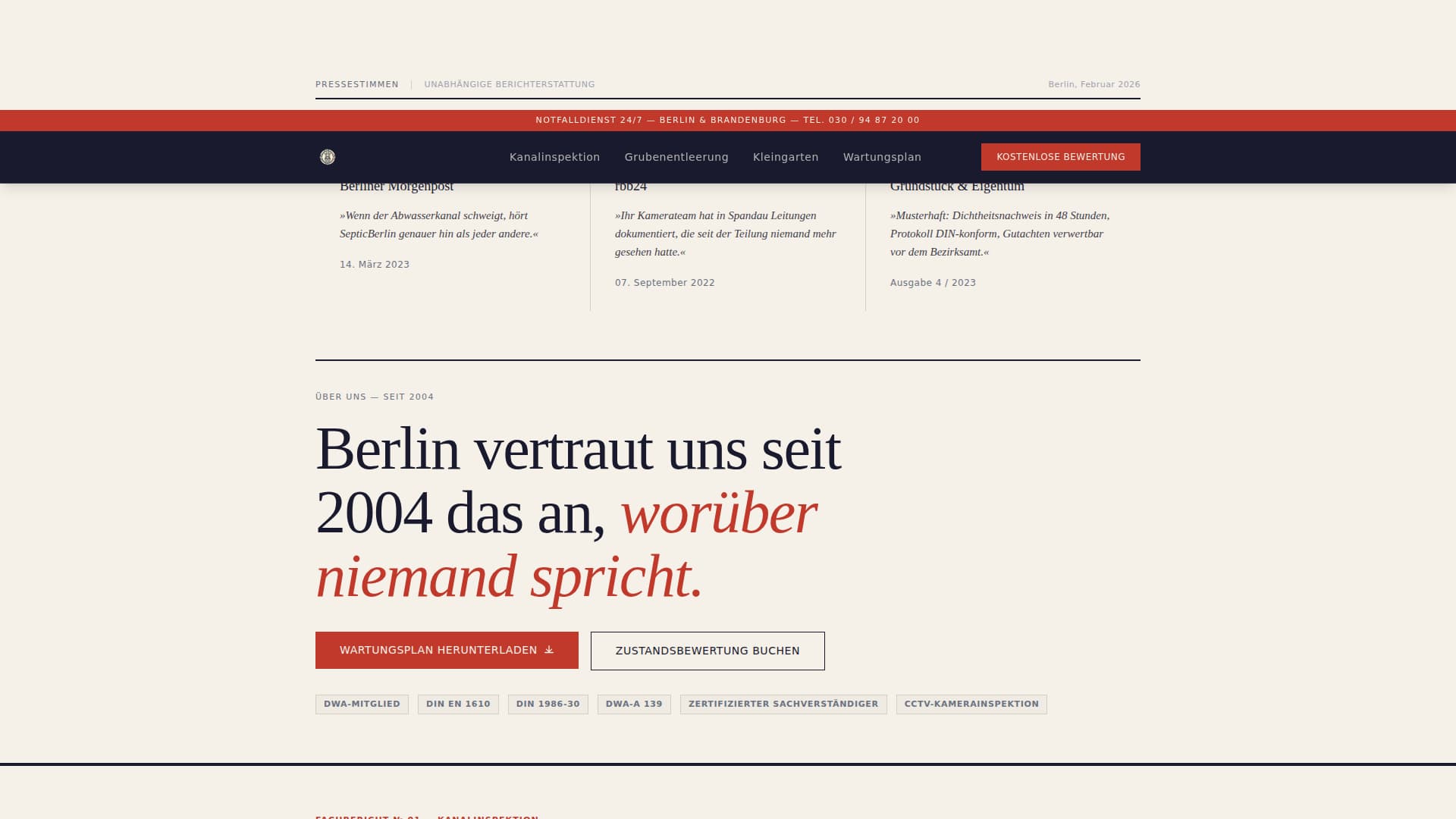 Abwasser - Precision Septic Landing Page Template