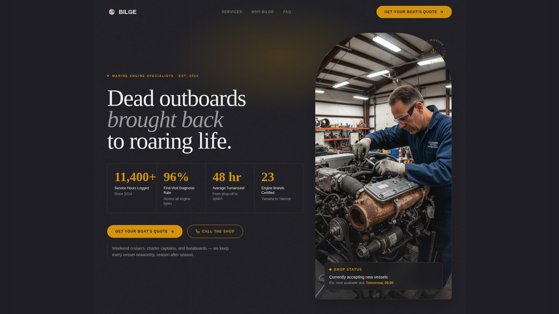Bilge - Trusted Marinemechanic Landing Page Template
