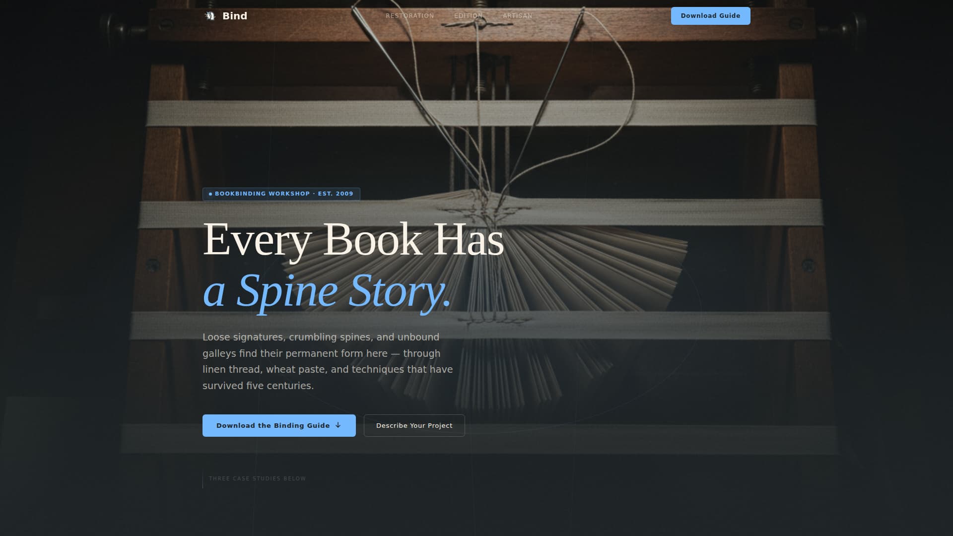 Bind - Timeless Bookbinder Landing Page Template