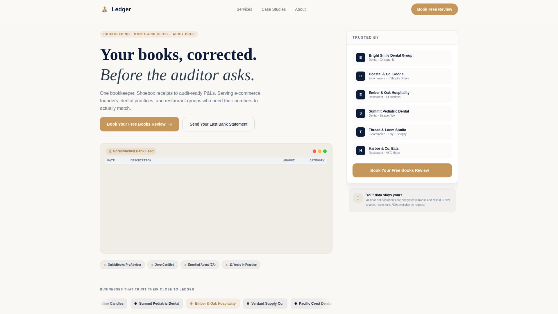 Ledger - Authoritative Bookkeeper Landing Page Template