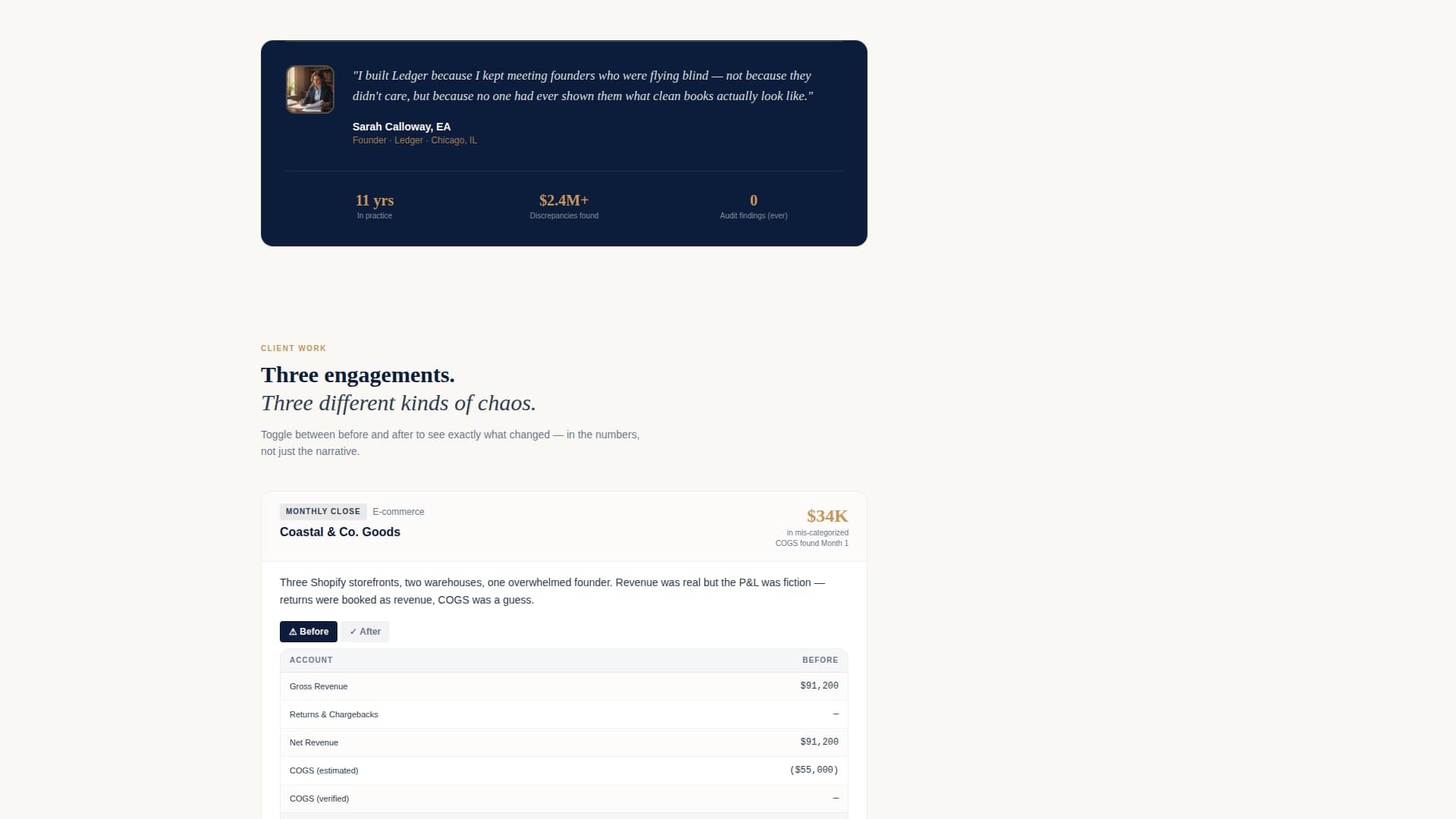 Ledger - Authoritative Bookkeeper Landing Page Template