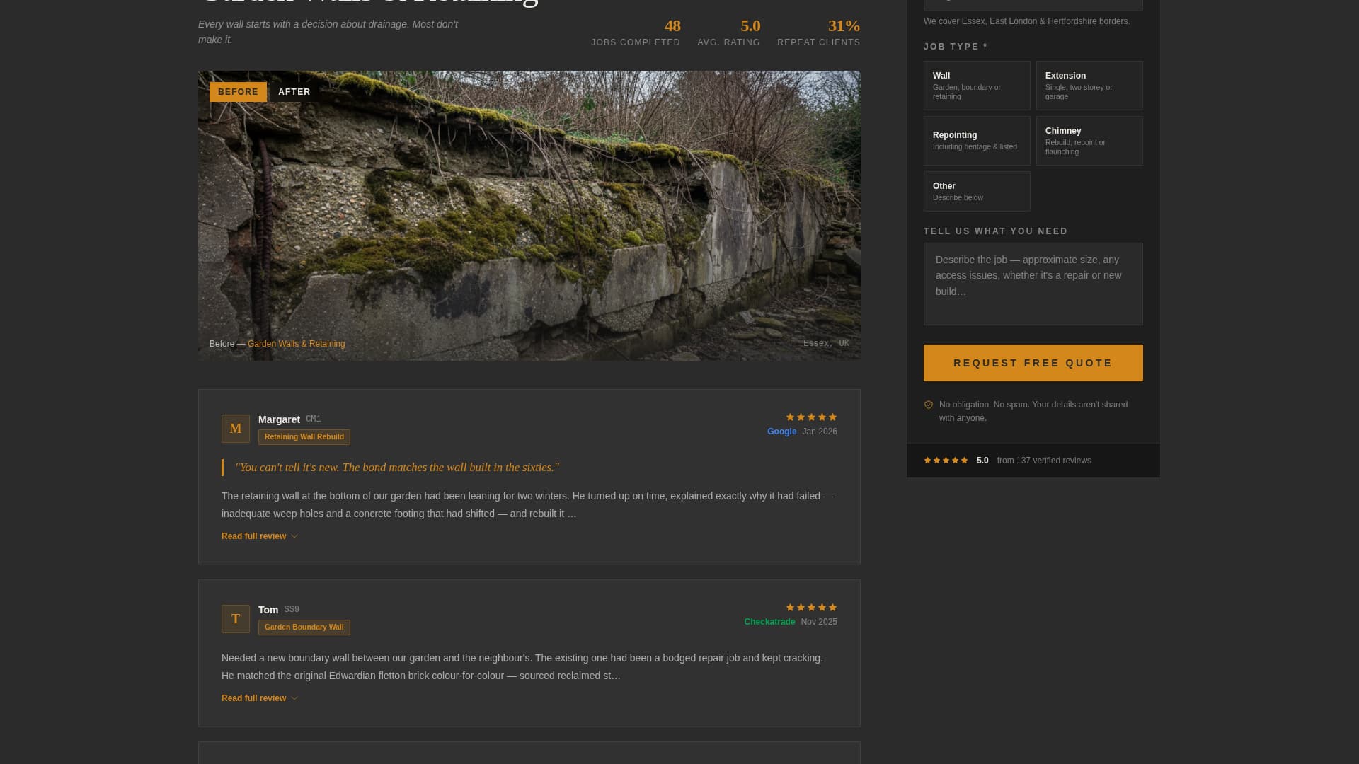 Bricklayer Business Reviews Website Template