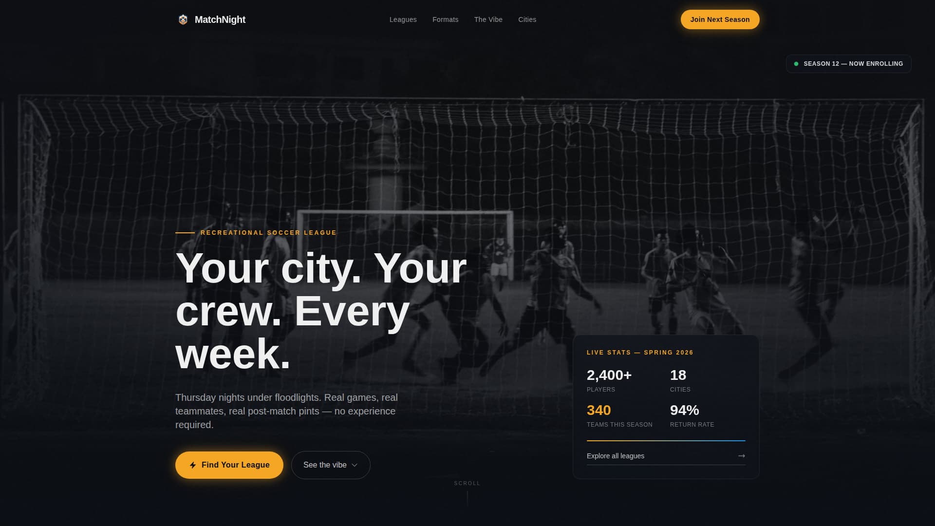 Matchnight - Cinematic Soccer Landing Page Template