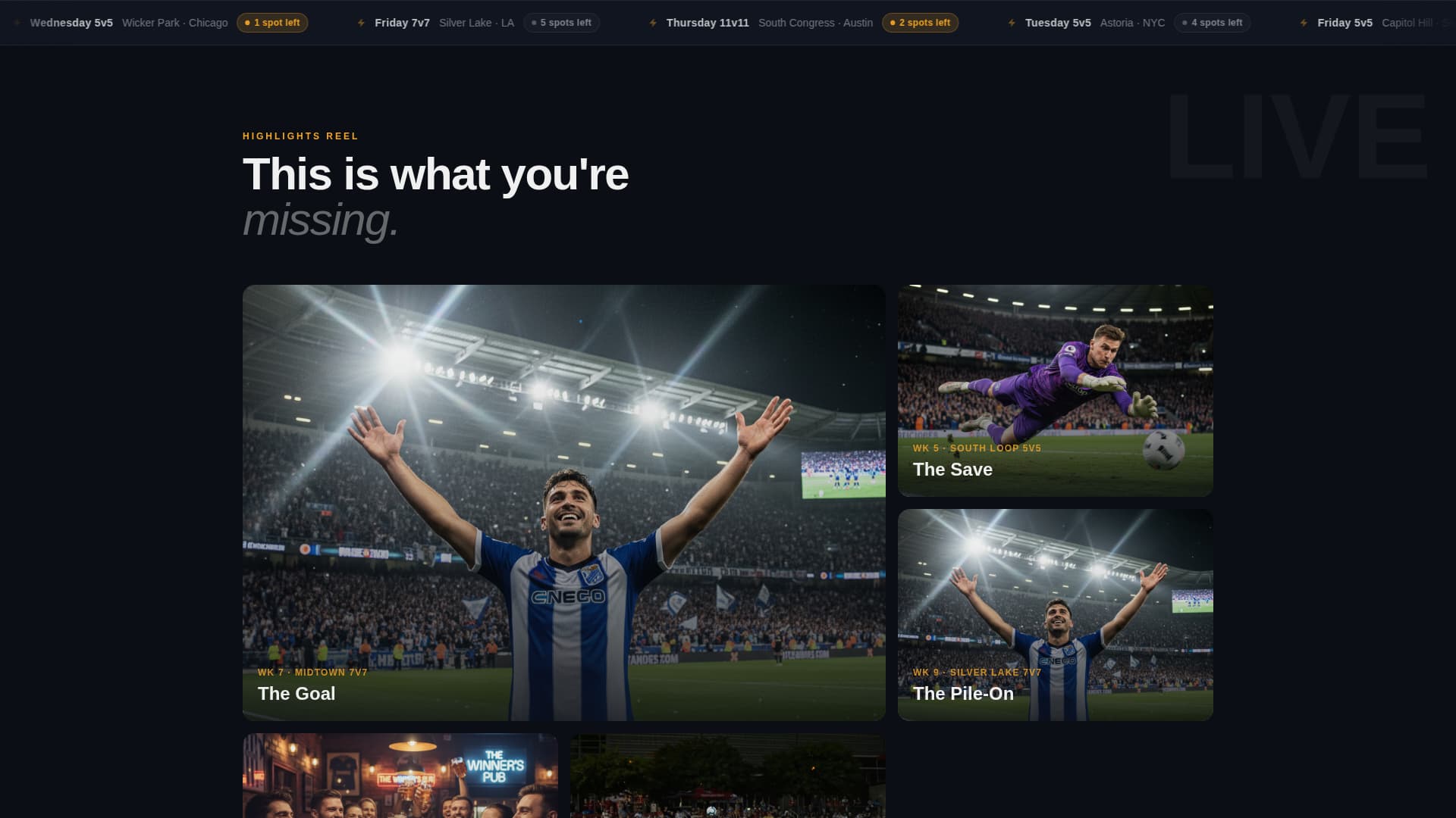 Matchnight - Cinematic Soccer Landing Page Template
