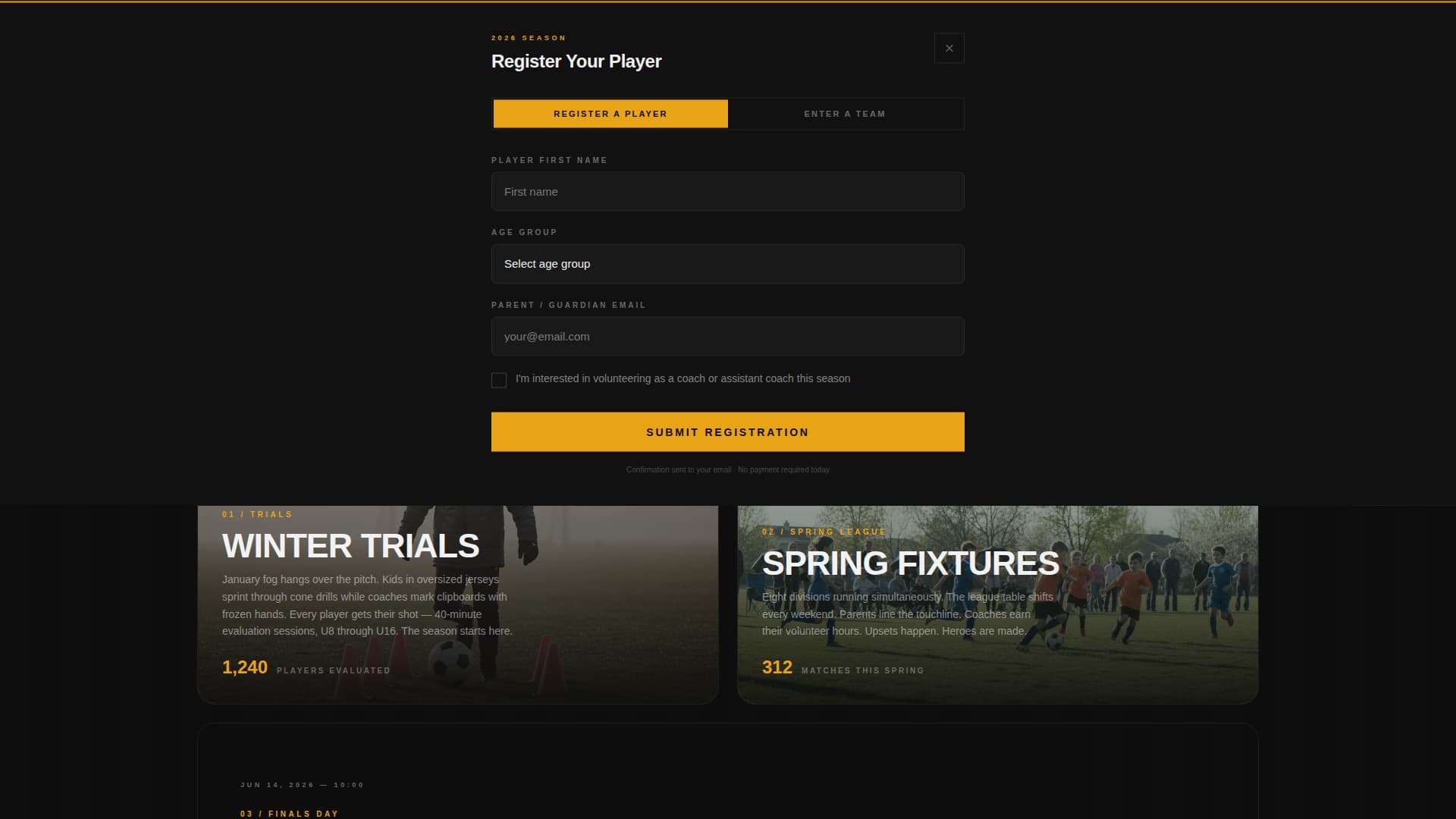 Kickoff - Cinematic Soccer Landing Page Template