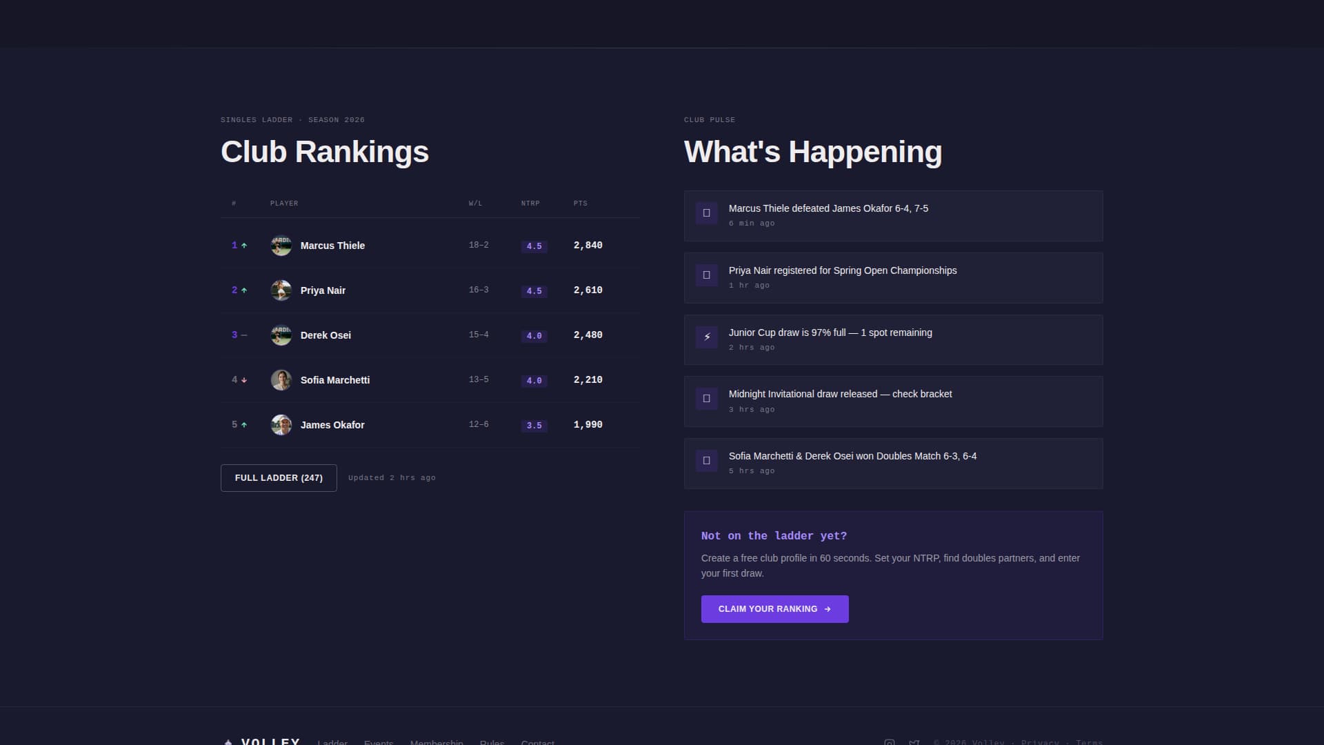 Volley - Electric Tennis Landing Page Template