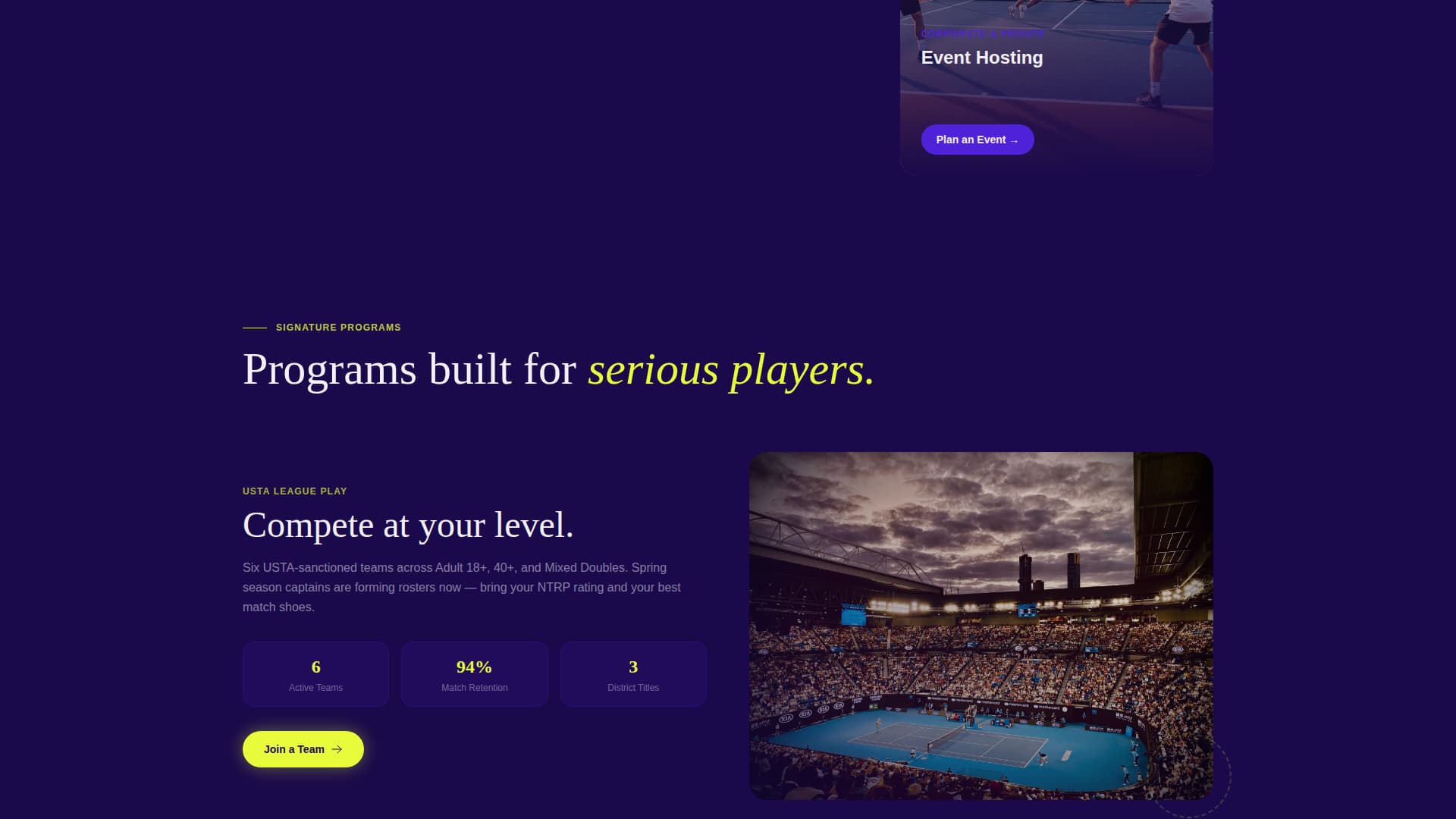 Volley - Competitive Tennisclub Landing Page Template