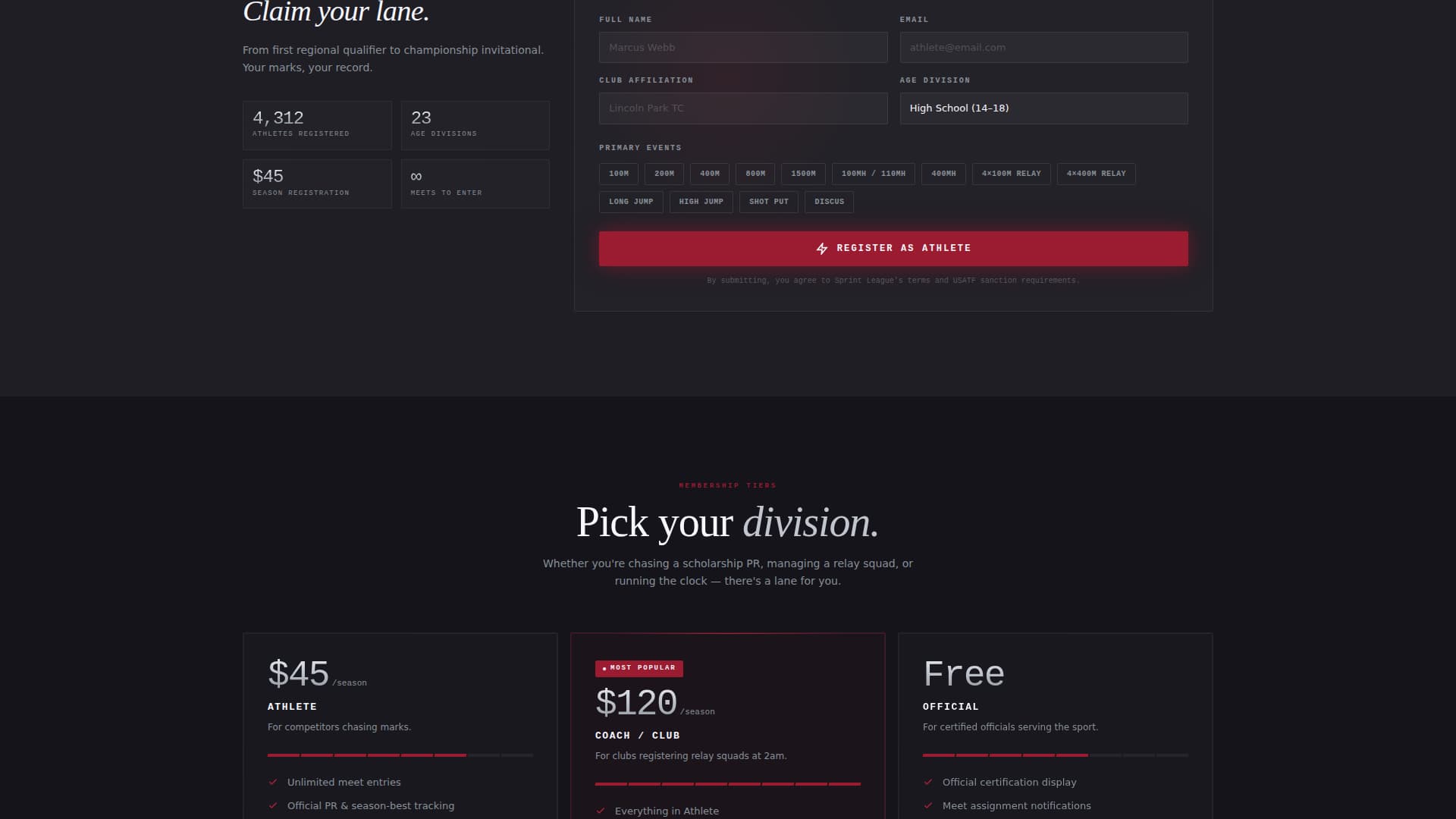 Sprint - Dynamic Track Landing Page Template