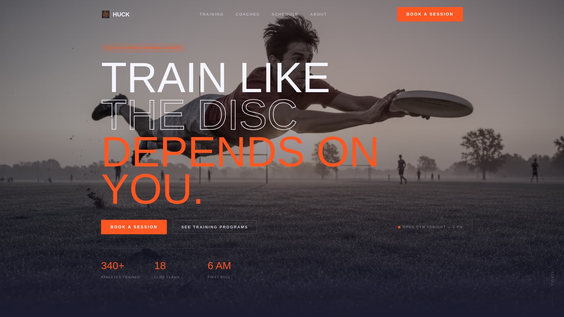 Huck - Elite Frisbee Landing Page Template