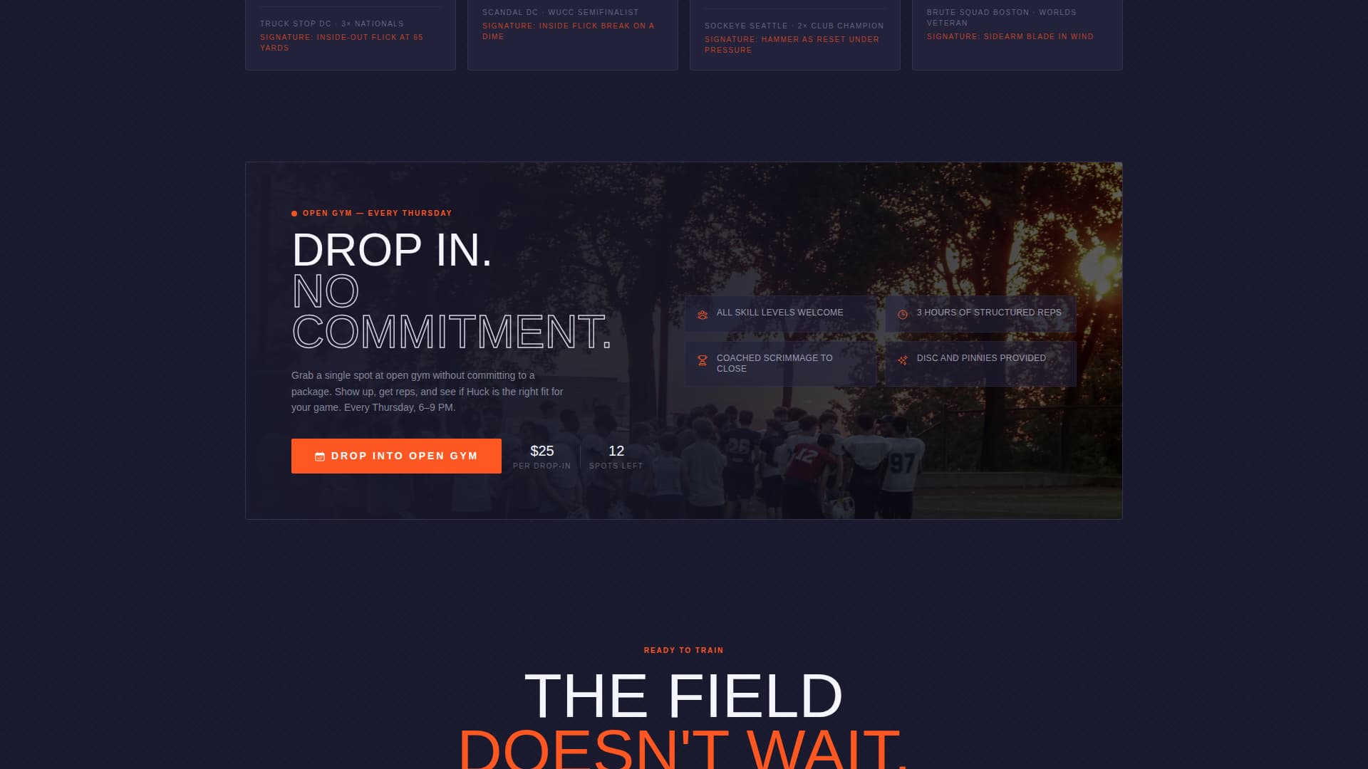 Huck - Elite Frisbee Landing Page Template