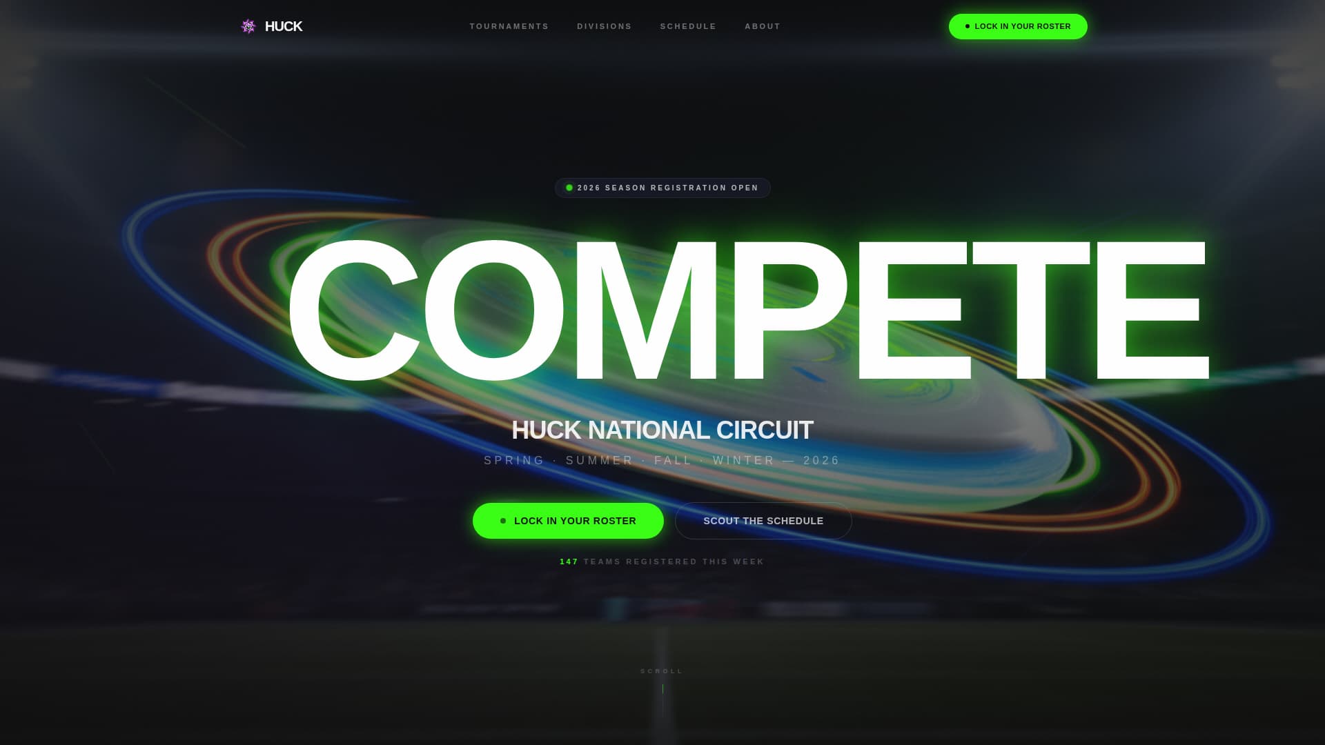 Huck - Electric Tournament Landing Page Template