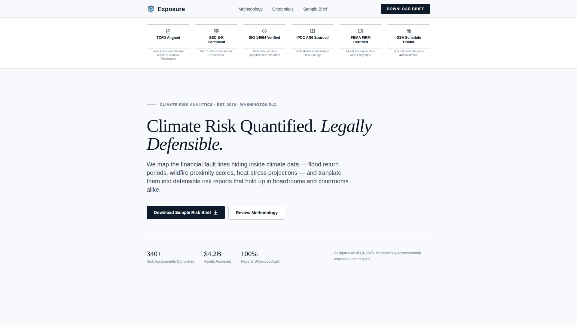 Exposure - Defensible Climaterisk Landing Page Template