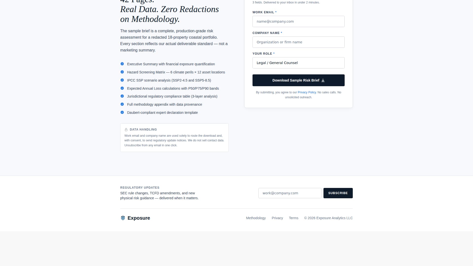 Exposure - Defensible Climaterisk Landing Page Template