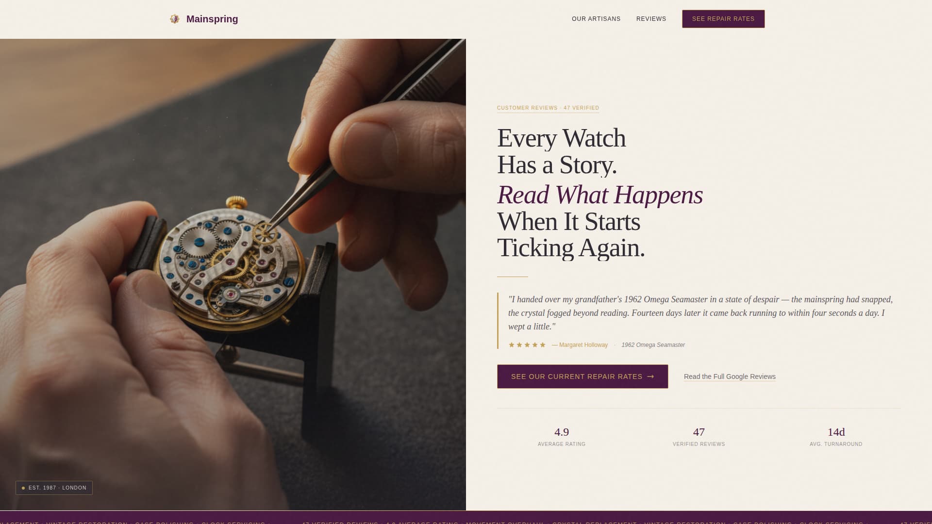 Mainspring - Trusted Watchmaker Landing Page Template