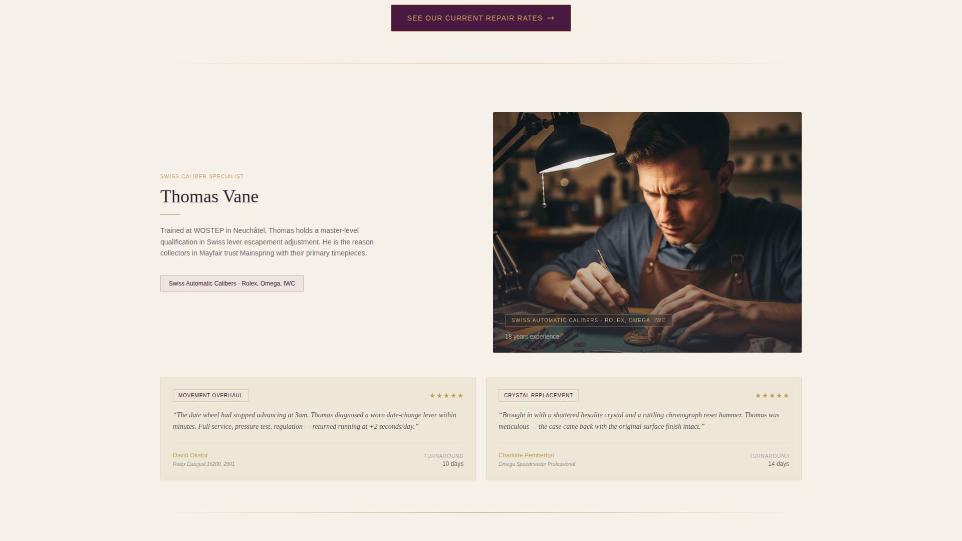 Mainspring - Trusted Watchmaker Landing Page Template