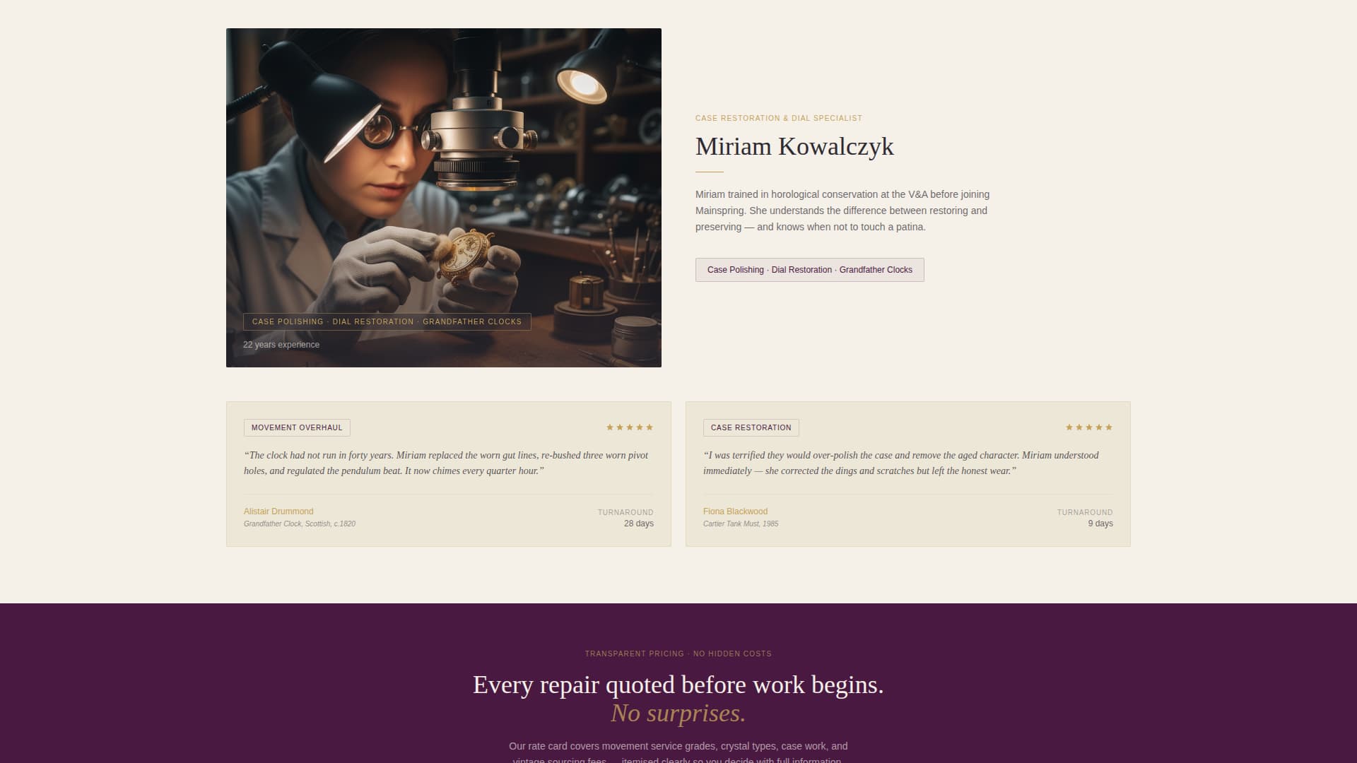 Mainspring - Trusted Watchmaker Landing Page Template