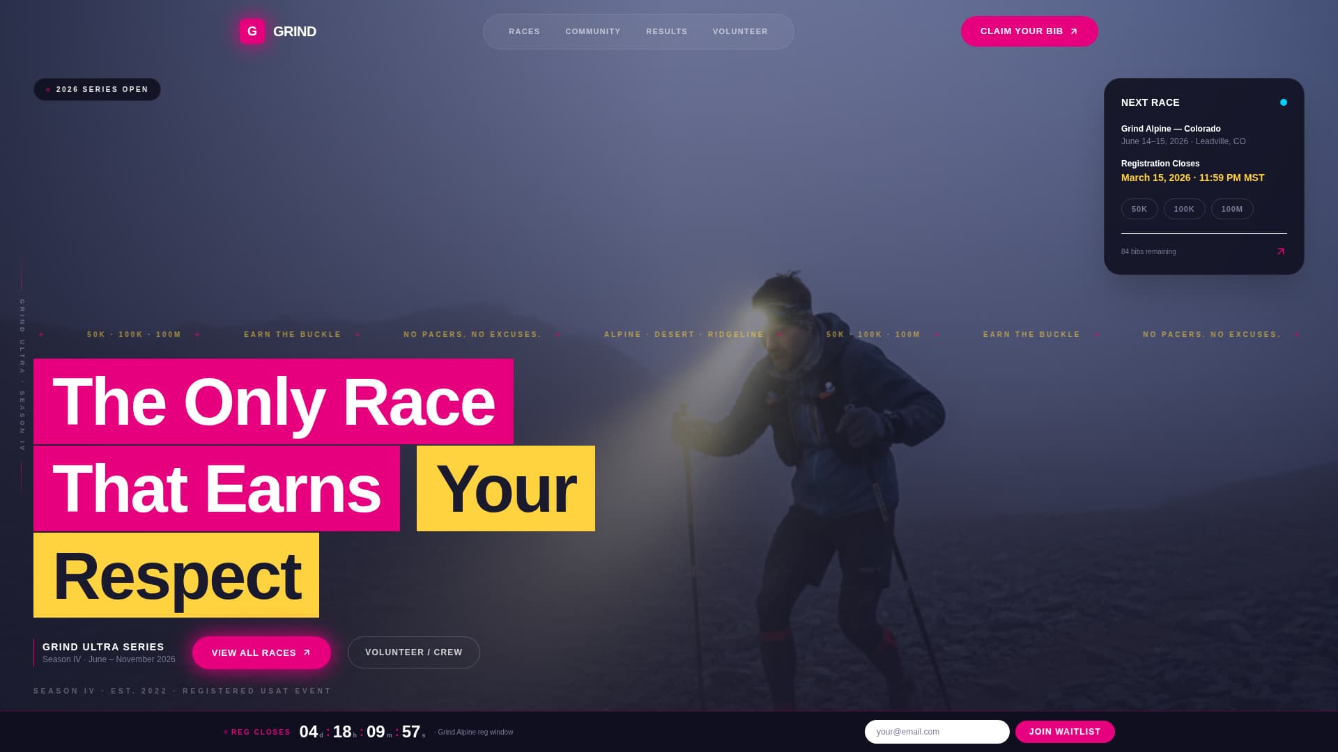 Grind - Electrifying Ultrarunning Landing Page Template