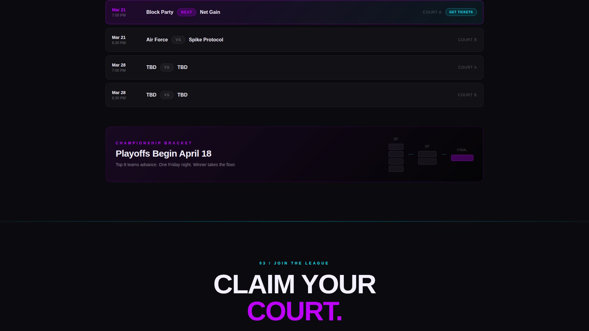 Thunder — Fierce Court Competition Landing Page Template