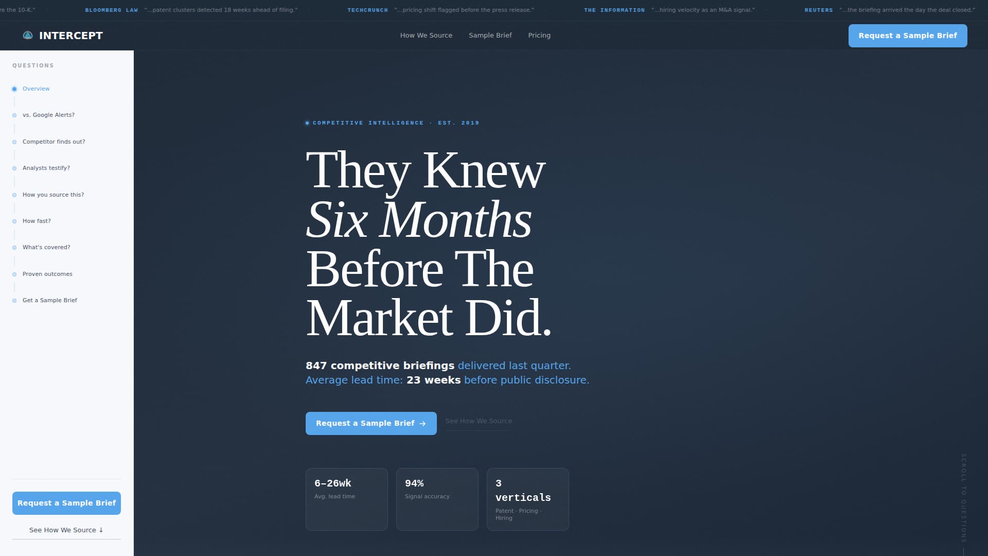 Intercept - Authoritative Intelligence Landing Page Template