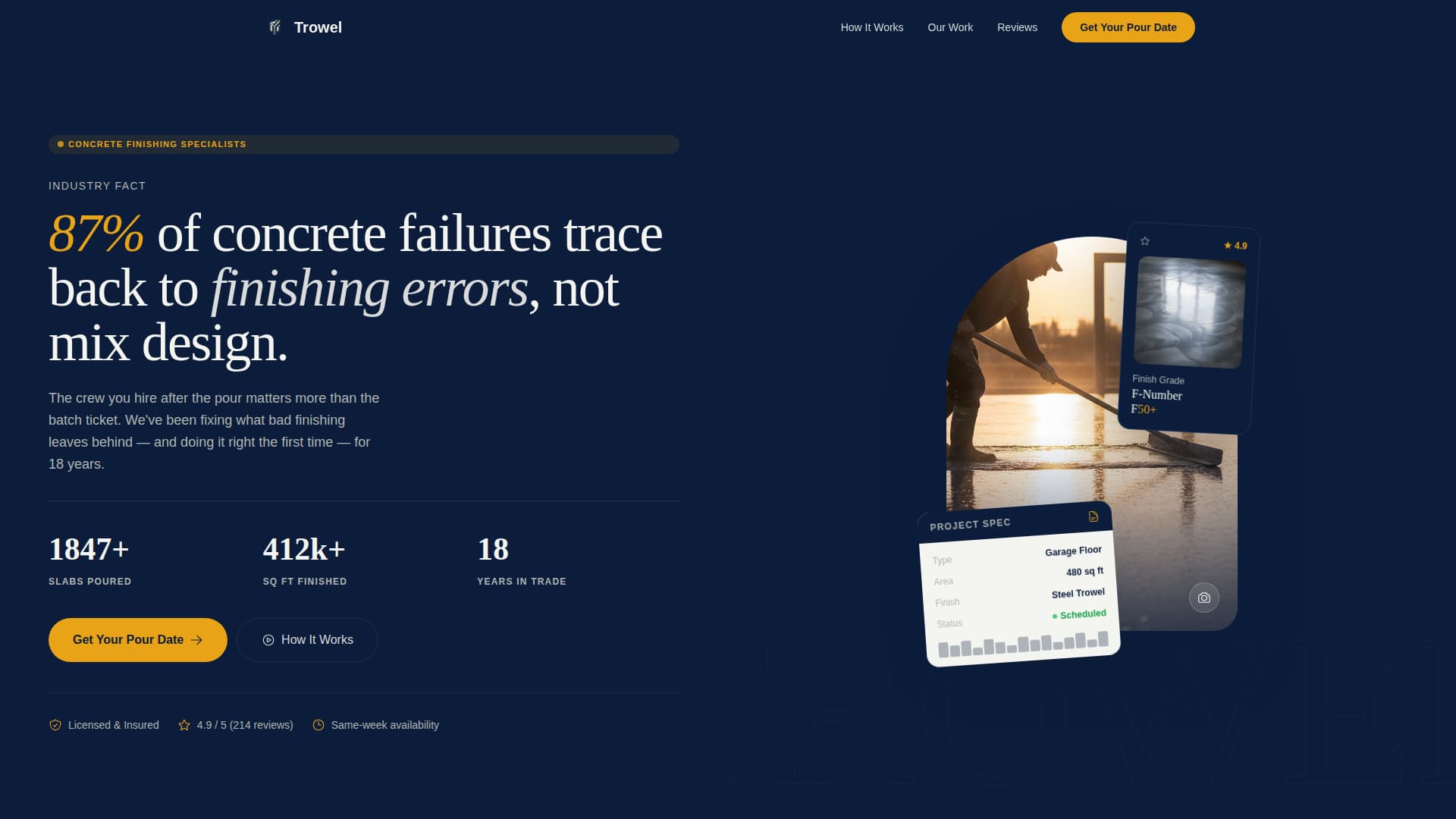 Trowel - Precision Concrete Landing Page Template