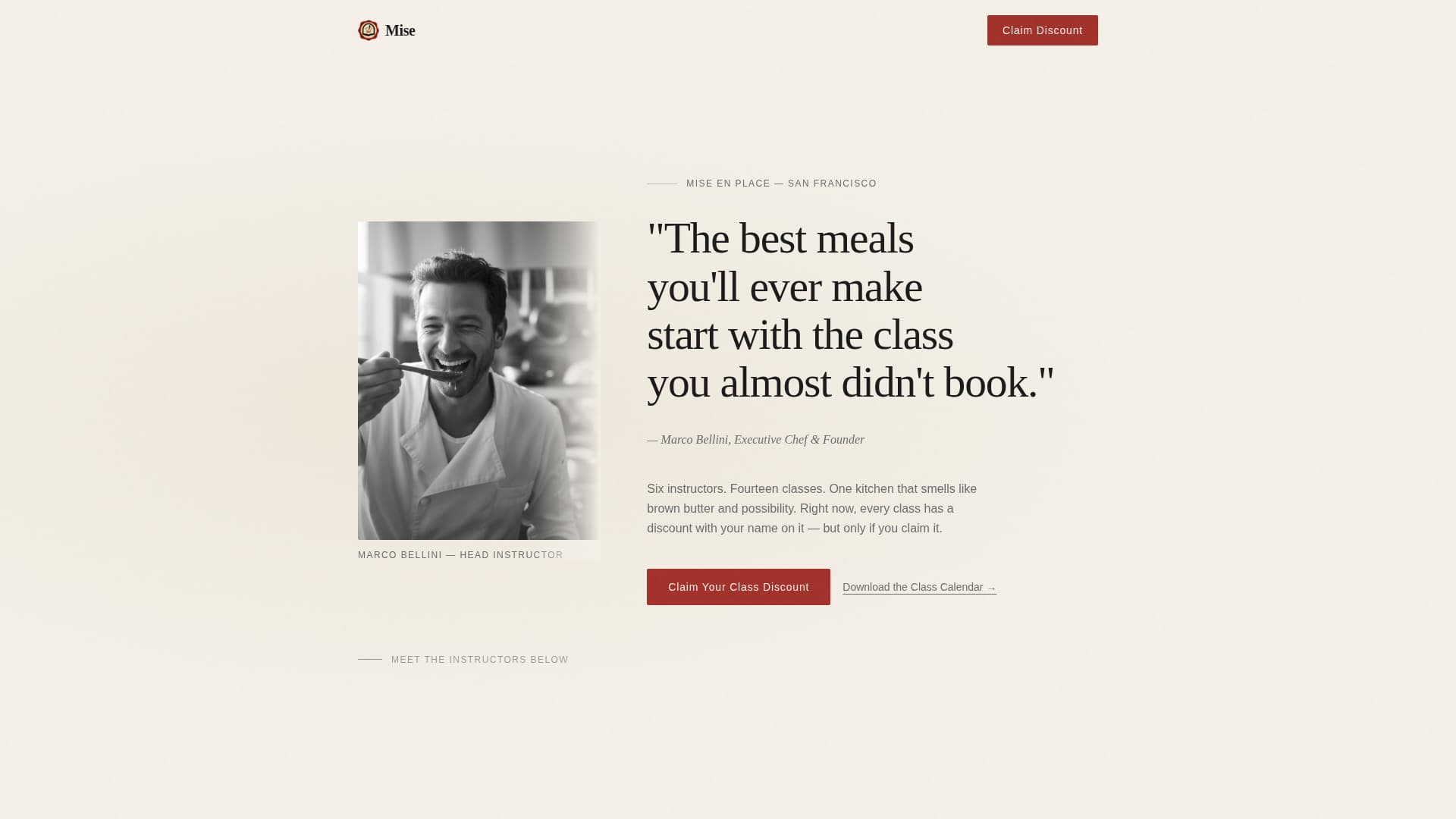 Mise - Irresistible Cookingschool Landing Page Template
