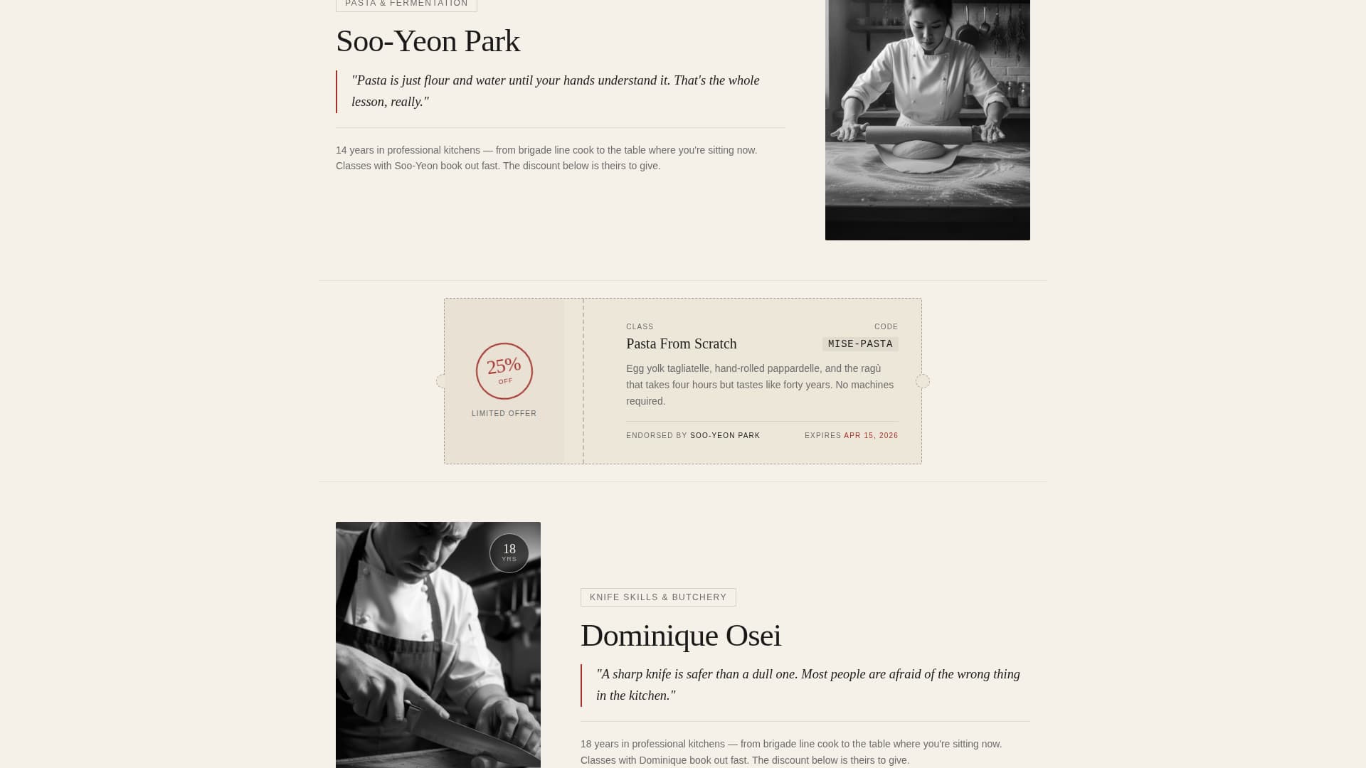 Mise - Irresistible Cookingschool Landing Page Template