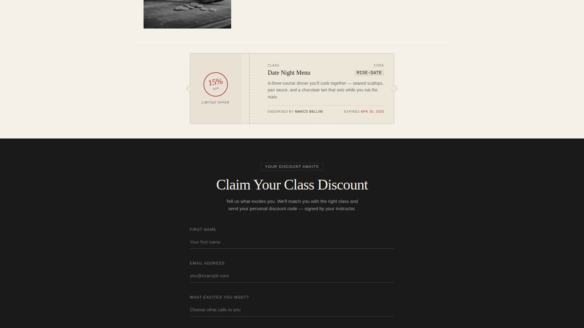 Mise - Irresistible Cookingschool Landing Page Template