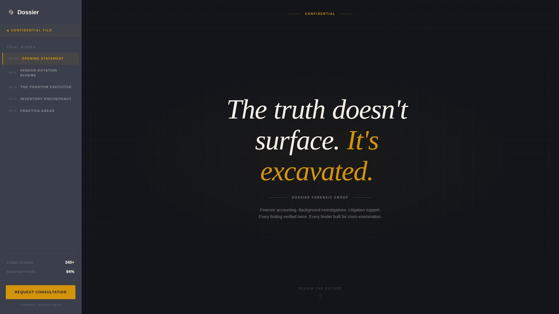 Dossier - Confidential Investigation Landing Page Template