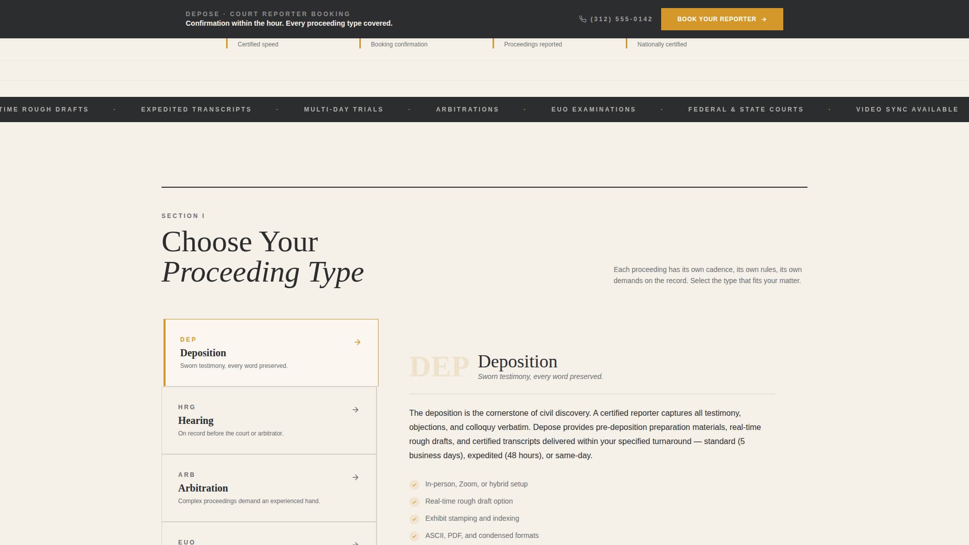Depose - Authoritative Courtreporter Landing Page Template