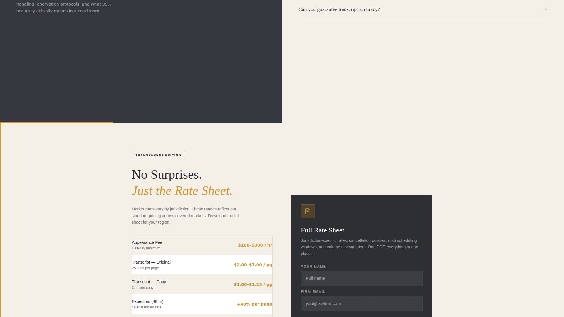 Transcript - Authoritative Courtreporter Landing Page Template