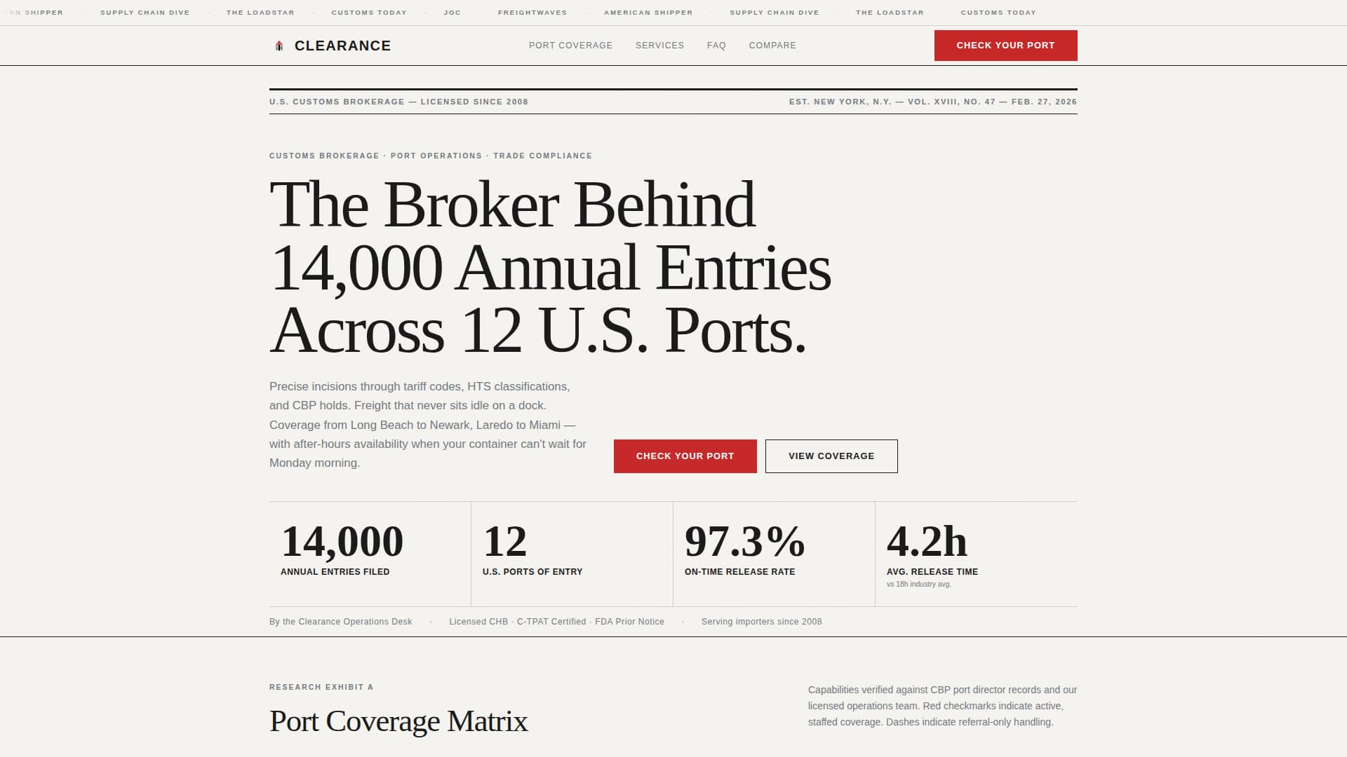 Customs Broker FAQ Website Template